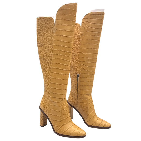Vince Camuto Womens Palley Over Knee Boots Beige Crocodile Print Leather 7 M New - Picture 4 of 12